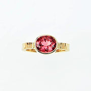 Michael Baksa 14k Yellow Gold Bright Pink Tourmaline Bezel Set Ring