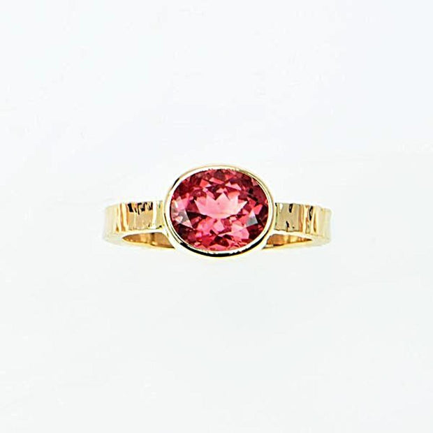 Michael Baksa 14k Yellow Gold Bright Pink Tourmaline Bezel Set Ring