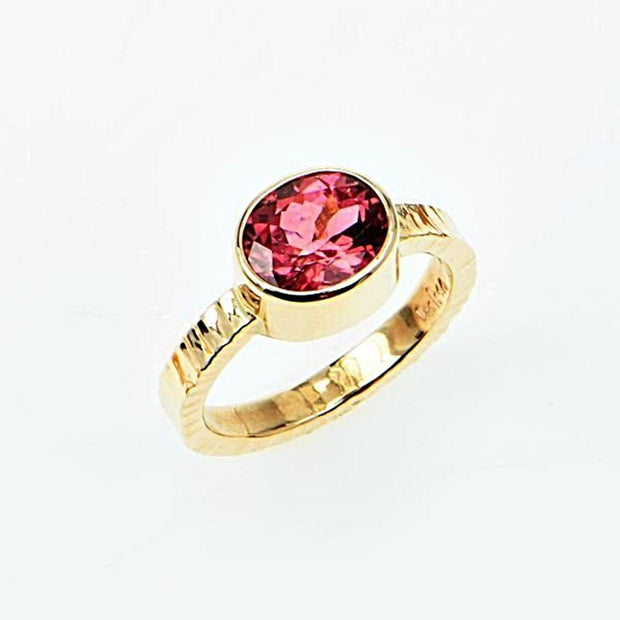 Michael Baksa 14k Yellow Gold Bright Pink Tourmaline Bezel Set Ring