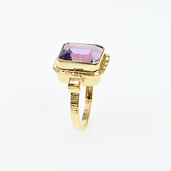 Michael Baksa Emerald Cut Amethyst 14K Gold Ring