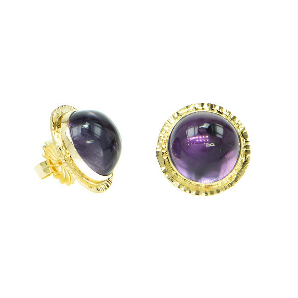 Michael Baksa Amethyst Cabochon 14K Yellow Gold Earrings