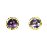 Michael Baksa Amethyst Cabochon 14K Yellow Gold Earrings