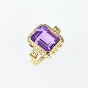Michael Baksa Emerald Cut Amethyst 14K Gold Ring