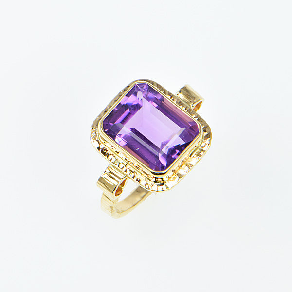 Michael Baksa Emerald Cut Amethyst 14K Gold Ring