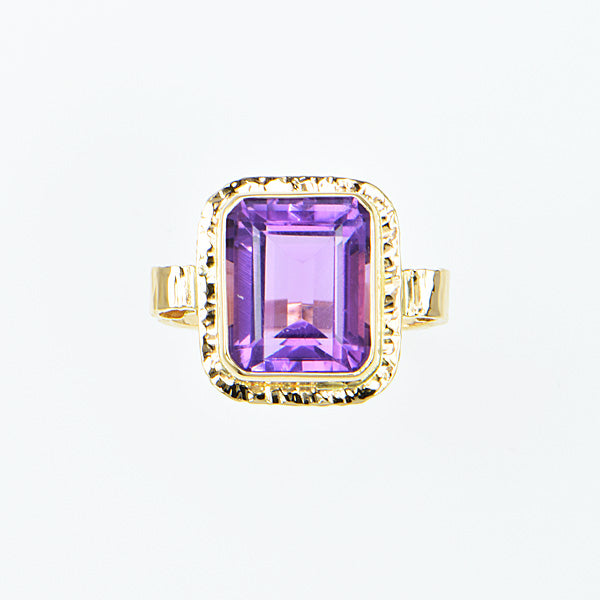 Michael Baksa Emerald Cut Amethyst 14K Gold Ring