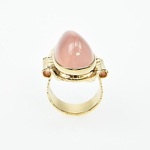 Michael Baksa Large Vibrant Rose Quartz Cabochon 14K Gold Ring