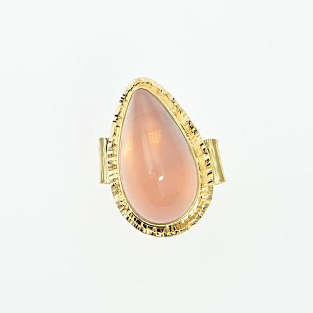 Michael Baksa Large Vibrant Rose Quartz Cabochon 14K Gold Ring