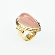 Michael Baksa Large Vibrant Rose Quartz Cabochon 14K Gold Ring