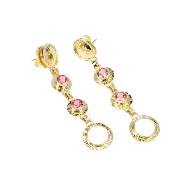 Michael Baksa Pink Tourmaline and Moonstone 14K Gold Drop Earrings