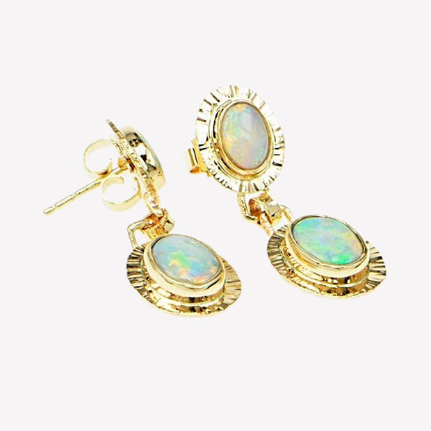 Michael Baksa Red Crystal and Semi-Black Opal 14K Gold Drop Earrings