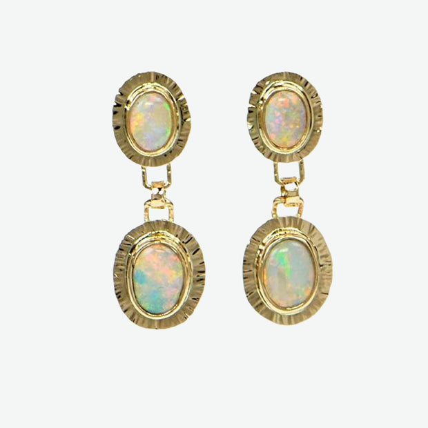 Michael Baksa Red Crystal and Semi-Black Opal 14K Gold Drop Earrings