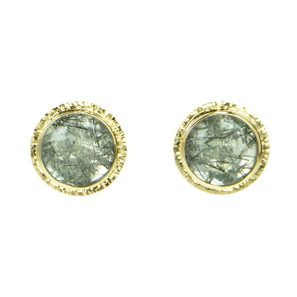 Michael Baksa Rutilated Quartz 14K Yellow Gold Earrings