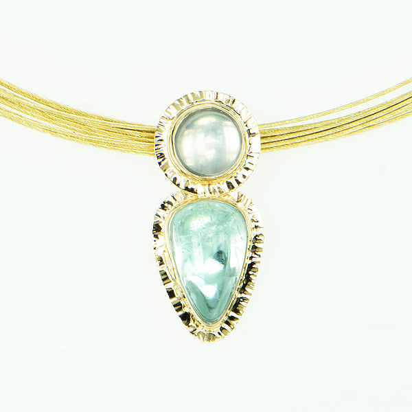 Michael Baksa Seafoam Aquamarine and Moonstone 14K Gold Pendant
