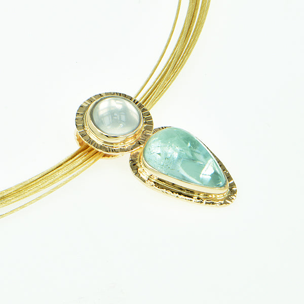 Michael Baksa Seafoam Aquamarine and Moonstone 14K Gold Pendant