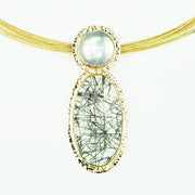 Michael Baksa Tourmaline in Quartz and Moonstone 14K Gold Pendant