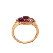 14k Rose Gold Mixed Gem Ring with Diamond Halo