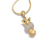 14k Yellow Gold Diamond and Emerald Owl Pendant