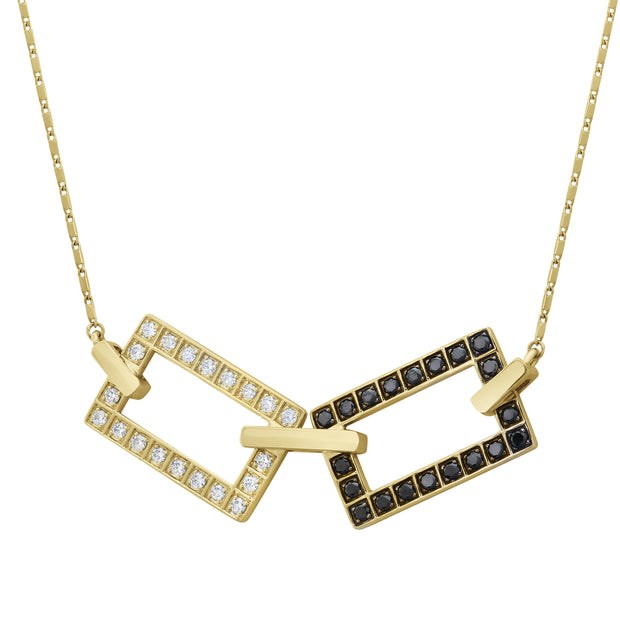 14k Yellow Gold Rectangular Black and White Diamond Necklace