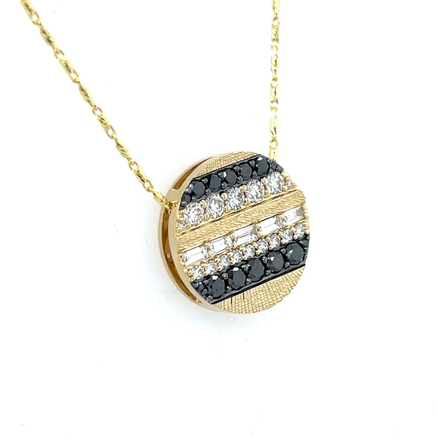 14K Yellow Gold Round Striped Diamond Necklace