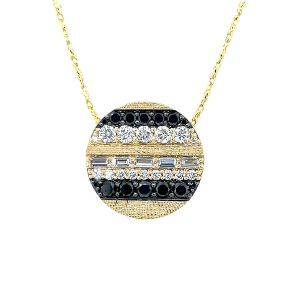 14K Yellow Gold Round Striped Diamond Necklace