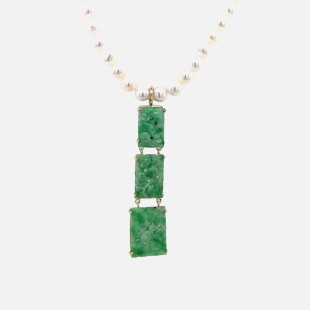 Pearl and 3-tier Jade Estate Necklace