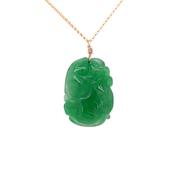 14K Yellow Gold Wire Wrapped Carved Jade Pendant