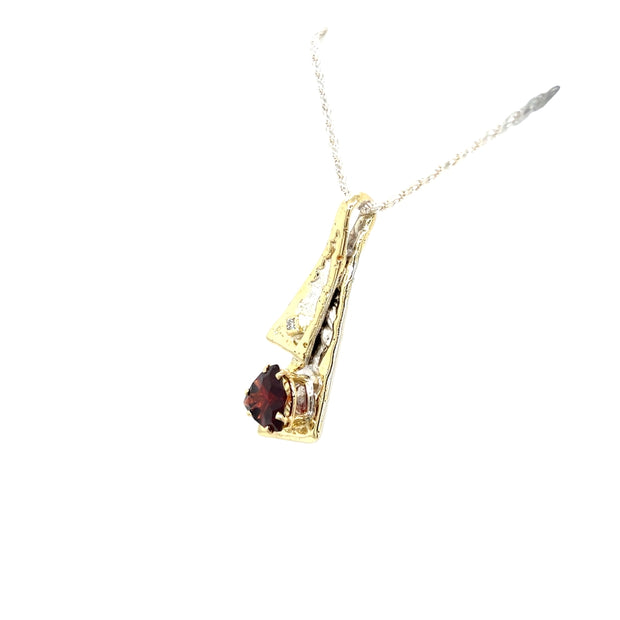 Sterling Silver and 14k Garnet and Diamond Ribbon Pendant