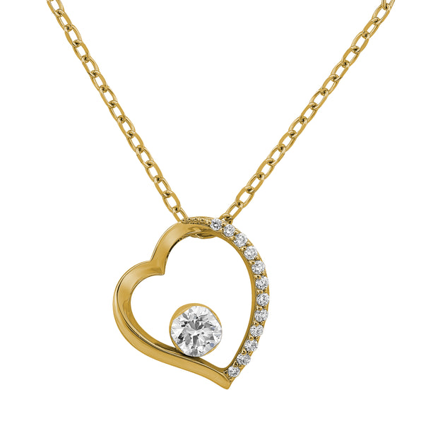 14K Yellow Gold and Diamond Heart Necklace