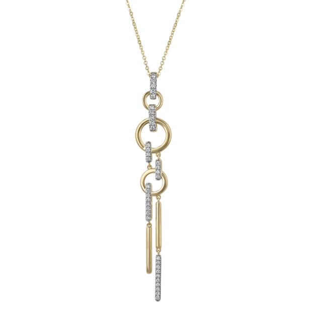 14K Yellow Gold and Diamond Geometric Drop Necklace