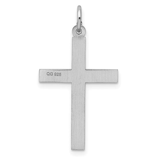 Sterling Silver Rhodium Plated Laser Designed Cross Pendant