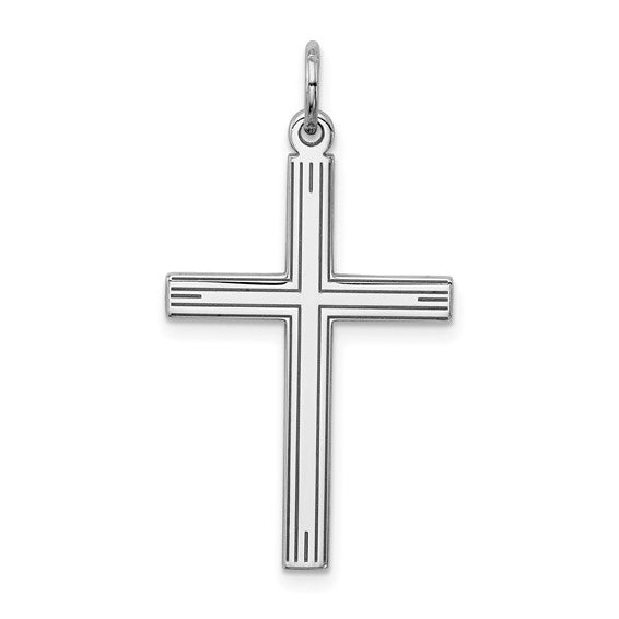 Sterling Silver Rhodium Plated Laser Designed Cross Pendant