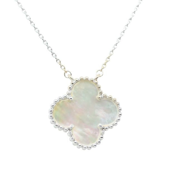 14k White Gold Pink Mother-of-Pearl Clover Necklace