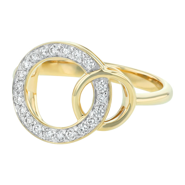 Double Circle Diamond Ring - 14k Yellow Gold