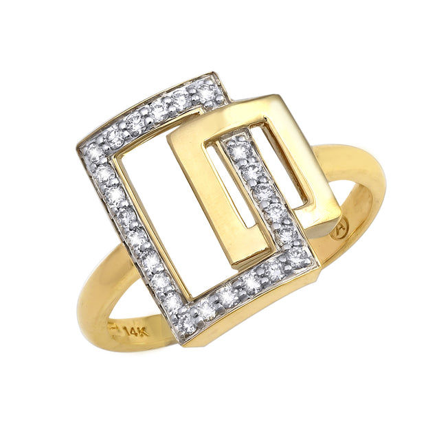 14K Yellow Double Rectangle Diamond Ring