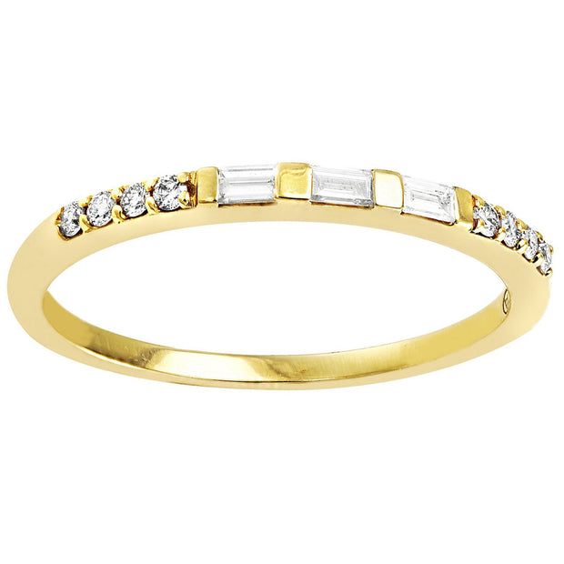 14K Gold Baguette and Round Diamond Dainty Rings