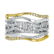 14K 2-Tone Gold Wavy Wide Band Ring