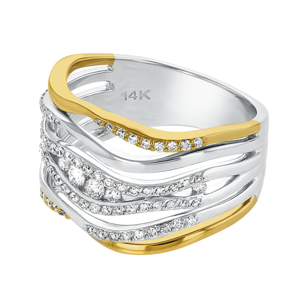 14K 2-Tone Gold Wavy Wide Band Ring