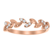 14k Rose Gold Diamond Delicate Leaf Ring
