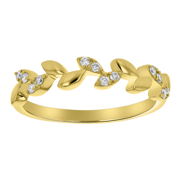 14k Yellow Gold Delicate Diamond Leaf Ring