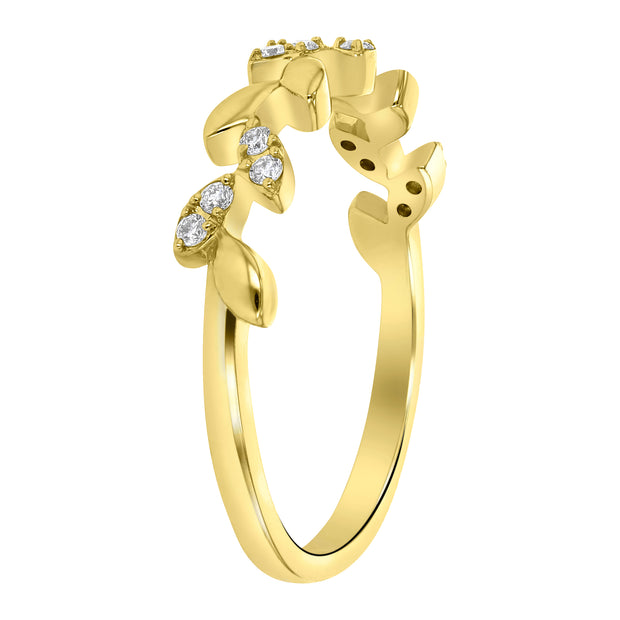 14k Yellow Gold Delicate Diamond Leaf Ring