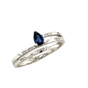 14k Blue Sapphire and Diamond Bypass Ring