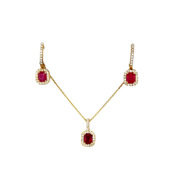 Ruby and Diamond Necklace and Earring Set