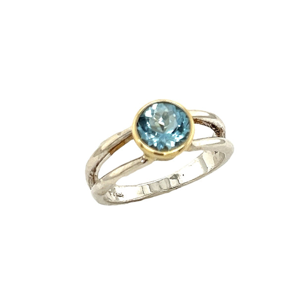 Sterling Silver and 14k Yellow Gold Aquamarine Ring