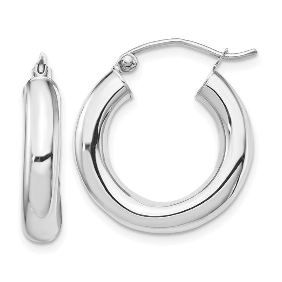 14K White Gold 4MM Tube Hoop Earrings