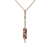 Green and Red Sapphire Necklace in 14K Rose Gold with Diamonds