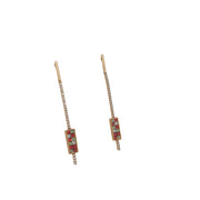 Green and Red Sapphire Earrings in 14K Rose Gold with Diamonds