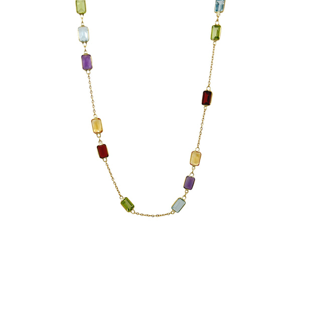 14K Emerald Cut Mixed Gem Necklace