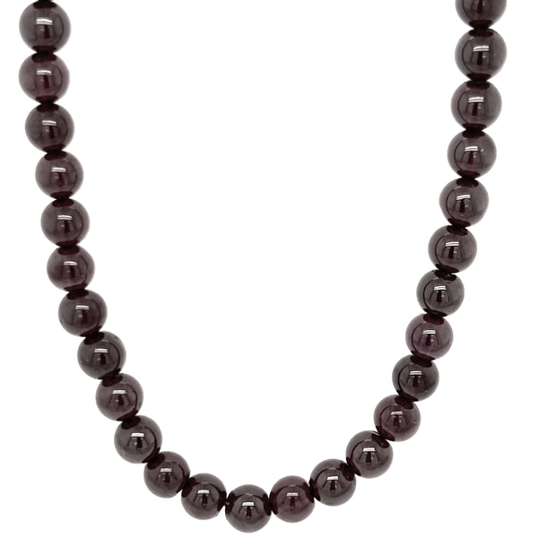 Garnet Bead Necklace with Sterling Silver Clasp