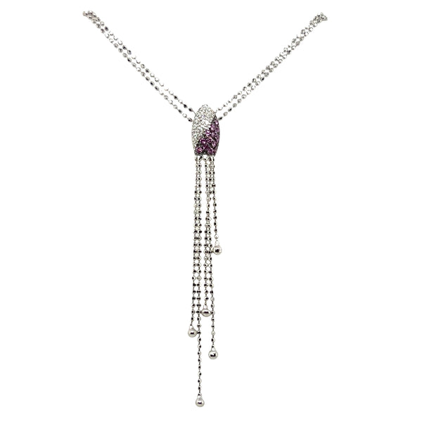 18KW Lariat Style Natural Diamond and Pink Sapphire Necklace