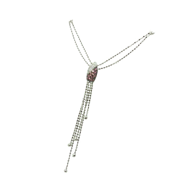 18KW Lariat Style Natural Diamond and Pink Sapphire Necklace